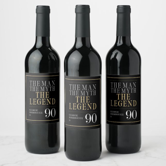 The Man The Myth The Legend 90th Birthday Wine Label (Bottles)