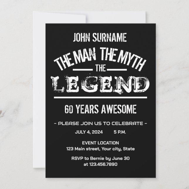 The Man The Myth The Legend Awesome Birthday  Invitation (Front)