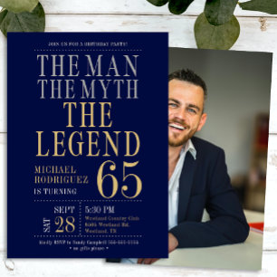 The Man The Myth The Legend Photo 65th Birthday Invitation