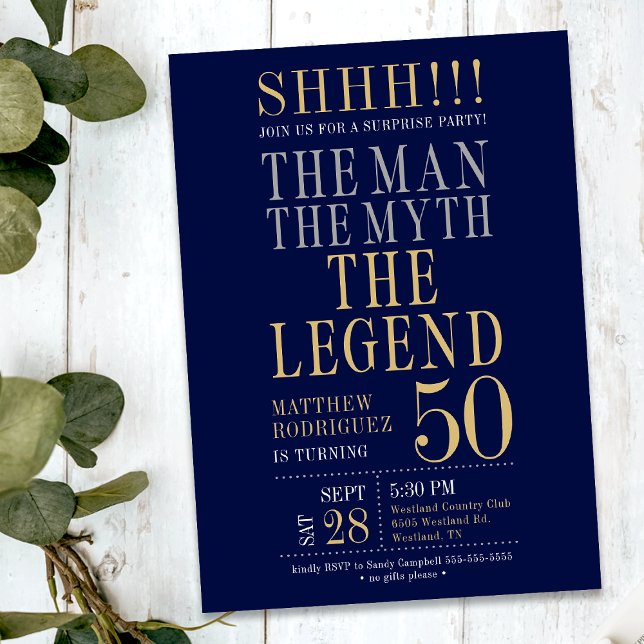 The Man The Myth The Legend Surprise 50th Birthday Invitation (Creator Uploaded)