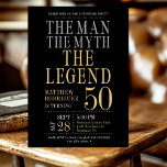 The Man The Myth The Legend Surprise 50th Birthday Invitation<br><div class="desc">His life has been a great adventure! This fabulous black men's 50th birthday surprise party invitation that says "The Man The Myth The Legend" in a classic font in silver and gold would be perfect for asking people to join you as you celebrate the man in your life's 50th birthday....</div>
