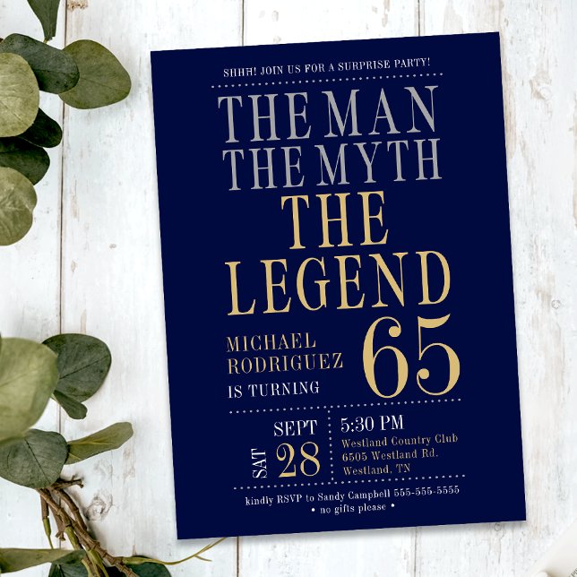 The Man The Myth The Legend Surprise 65th Birthday Invitation (Creator Uploaded)
