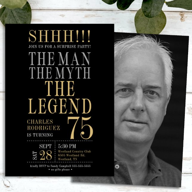 The Man The Myth The Legend Surprise 75th Birthday Invitation (Creator Uploaded)