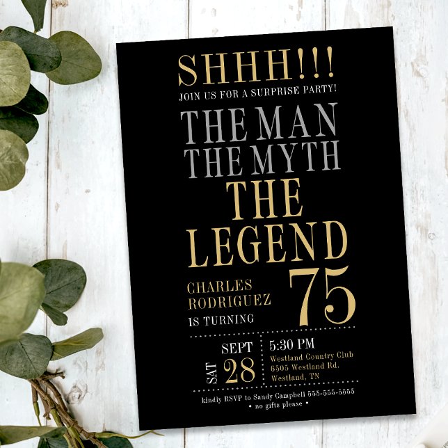 The Man The Myth The Legend Surprise 75th Birthday Invitation (Creator Uploaded)