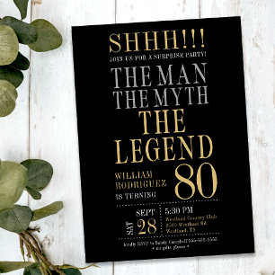 The Man The Myth The Legend Surprise 80th Birthday Invitation