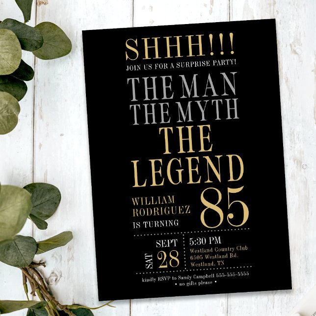 The Man The Myth The Legend Surprise 85th Birthday Invitation (Creator Uploaded)