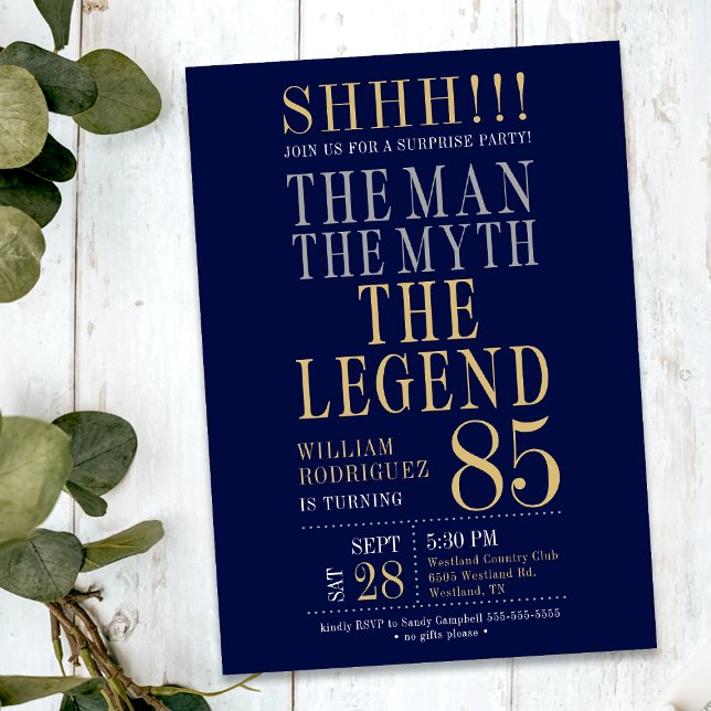 The Man The Myth The Legend Surprise 85th Birthday Invitation (Creator Uploaded)