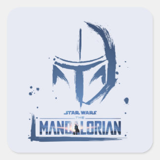 The Mandalorian Brush Stroke Helmet Logo Square Sticker