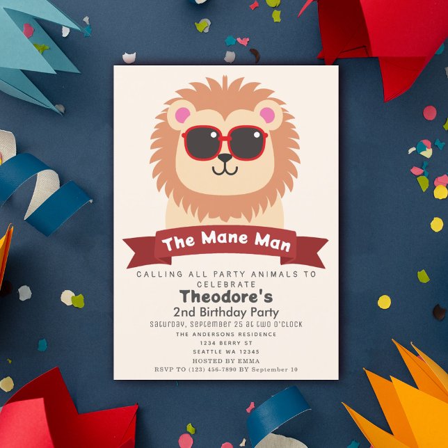 The Mane Man Cute Lion Kids 2nd Birthday Invitation (Creator Uploaded)