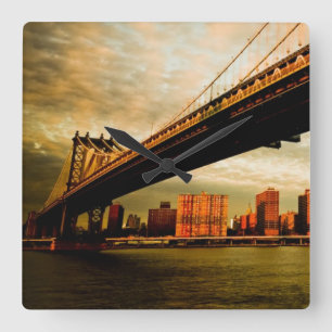 The Manhattan bridge view from Brooklyn side (NYC) Square Wall Clock