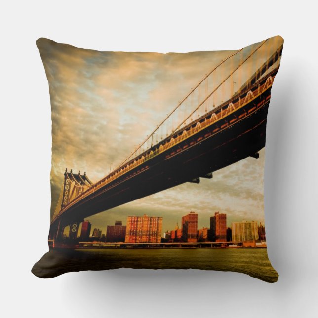 The Manhattan bridge view from Brooklyn side (NYC) Throw Pillow (Front)