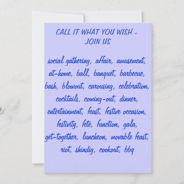THE MANY DEFINITIONS OF A GET-TOGETHER INVITATION (Front)