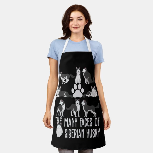 The Many Faces of the Siberian Husky For Dog Lover Apron (Worn)