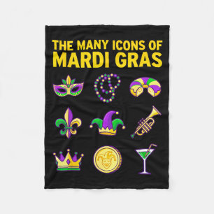 The Many Icons Of Mardi Gras Purple Green Graphic  Fleece Blanket