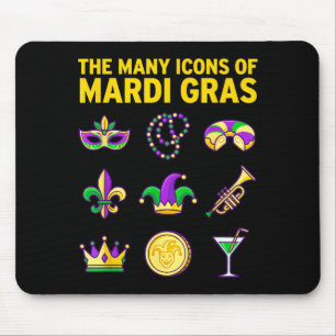 The Many Icons Of Mardi Gras Purple Green Graphic  Mouse Pad