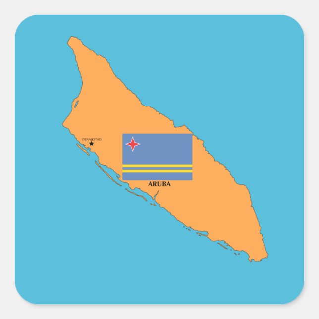 The Map and Flag of Aruba Square Sticker (Front)