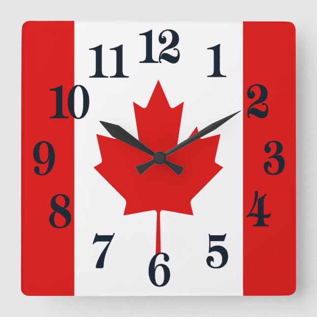 The Maple Leaf flag of Canada Square Wall Clock (Front)