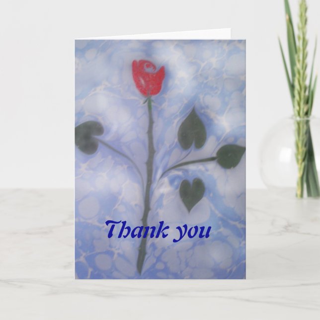 The marbling of art red rose thank you card