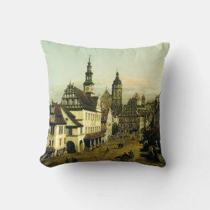 The Marketplace at Pirna by Bernardo Bellotto Throw Pillow
