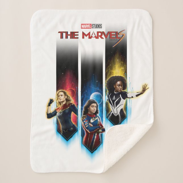 The Marvels Character Panels Graphic Sherpa Blanket (Front)