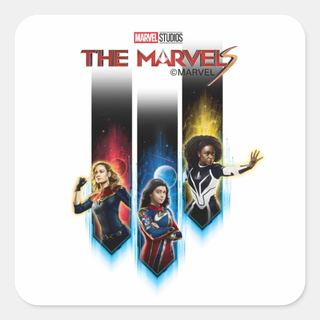 The Marvels Character Panels Graphic Square Sticker (Front)