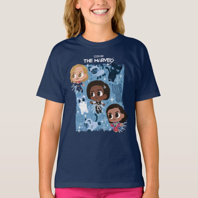 The Marvels Flying With Flerkittens Cartoon T-Shirt (Front)