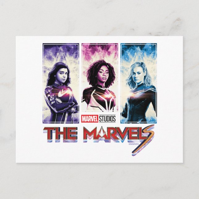 The Marvels Tri-Colour Panel Logo Badge Postcard (Front)
