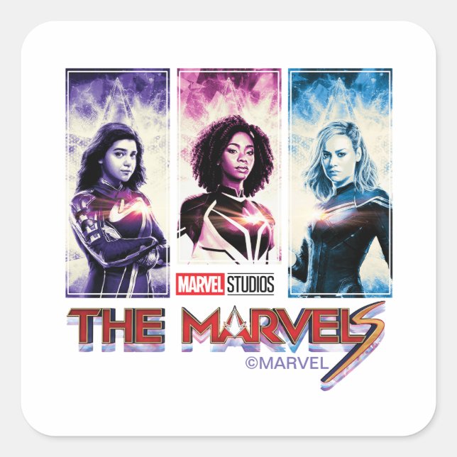 The Marvels Tri-Colour Panel Logo Badge Square Sticker (Front)