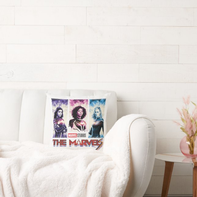 The Marvels Tri-Colour Panel Logo Badge Throw Pillow (Couch)