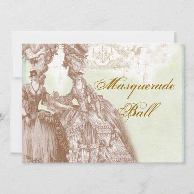 The Masquerade Ball, teal and gold Invitation (Front)