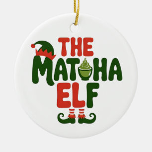 The Matcha Elf Funny Christmas Matcha Drink Ceramic Ornament