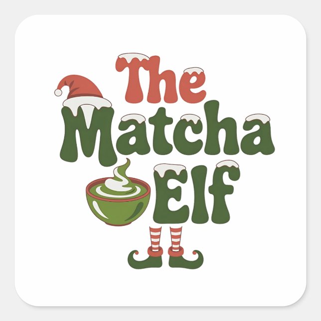 The Matcha Elf Magical Christmas Drink Square Sticker (Front)