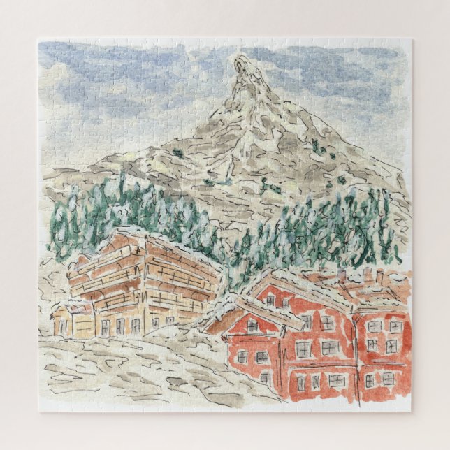 The Matterhorn Swiss Alps Watercolor Jigsaw Puzzle (Vertical)