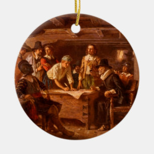 The Mayflower Compact by Jean Leon Gerome Ferris Ceramic Ornament