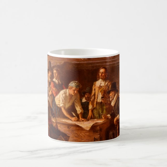 The Mayflower Compact by Jean Leon Gerome Ferris Coffee Mug (Center)