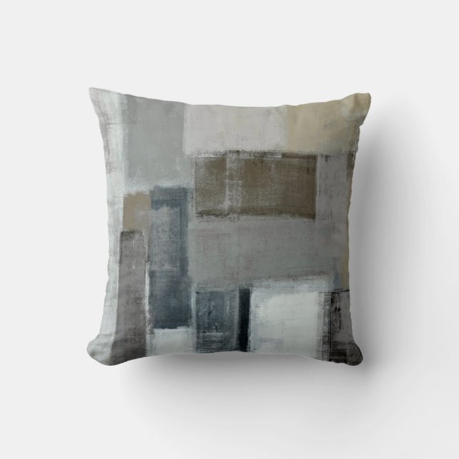 'The Maze' Grey and Brown Abstract Art Pillow (Front)