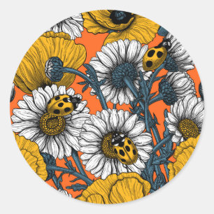 The meadow in yellow and blue classic round sticker