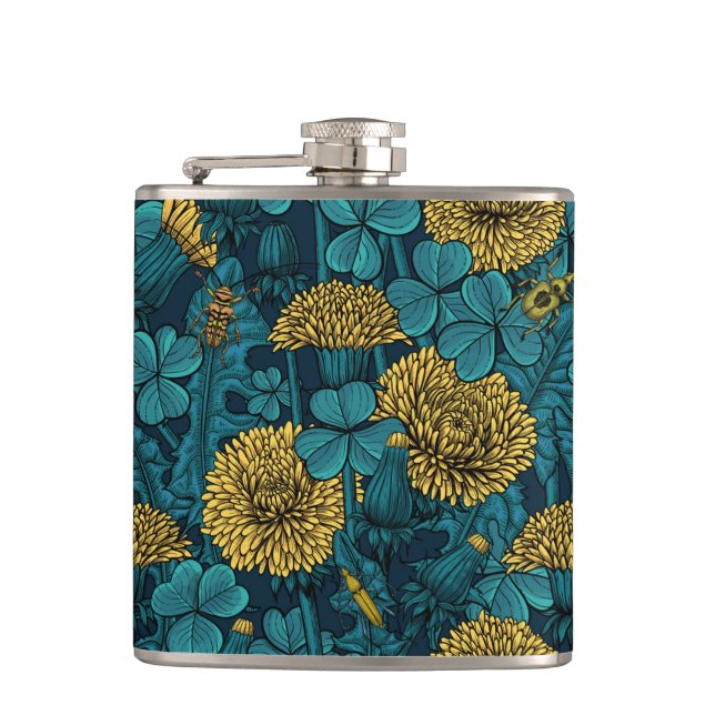 The meadow in yellow and blue hip flask (Front)