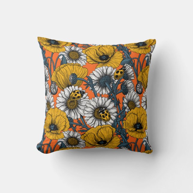 The meadow in yellow and blue throw pillow (Front)