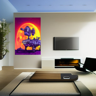 The mech in the moonlight AI Art Poster