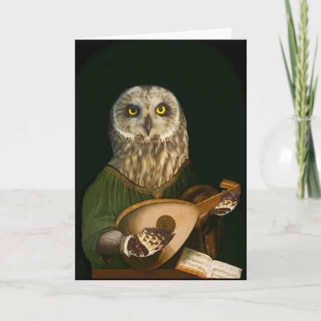 The Medieval Owl Plays His Lute Thank You Card (Front)