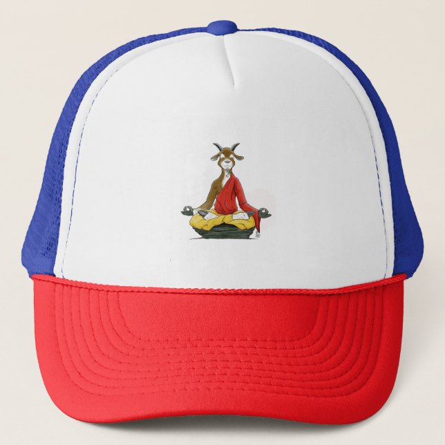 The Meditating Goat " Monk Goat " Trucker Hat  (Front)