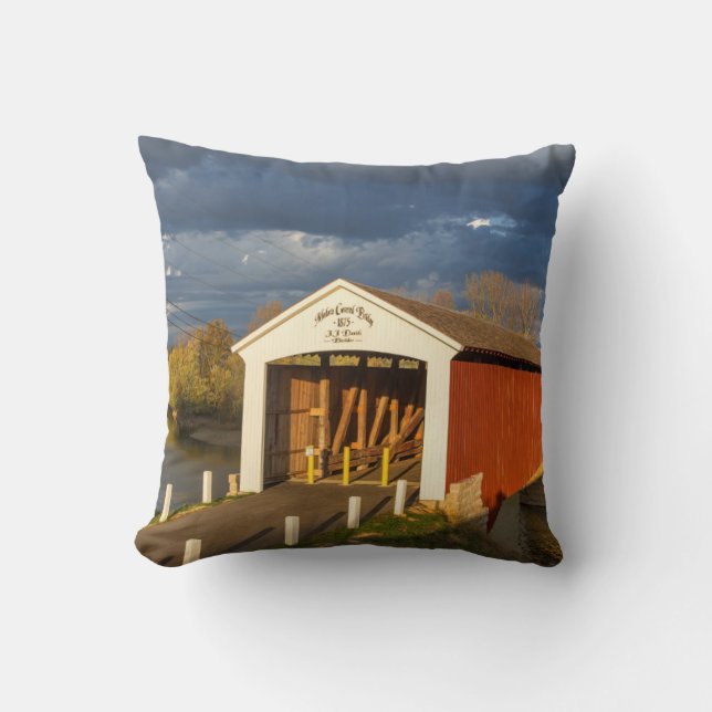 The Medora Covered Bridge Built In 1875 Throw Pillow (Front)