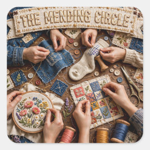 The Mending Circle – Vintage Embroidery Visible Me Square Sticker