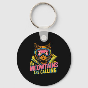 The meowtains are calling cat snowboard ski kids keychain