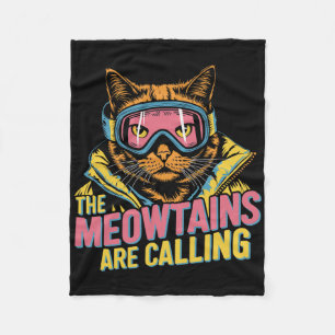 The Meowtains Are Calling Cat Snowboard Ski Kids M Fleece Blanket