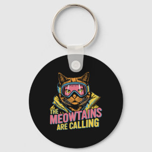 The Meowtains Are Calling Cat Snowboard Ski Kids M Keychain
