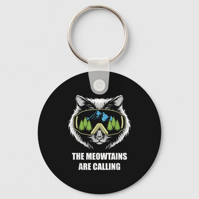 The meowtains are calling ski goggles cat skiing keychain (Front)