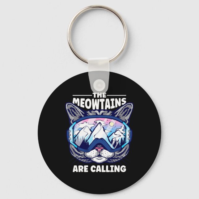 The Meowtains Are Calling Skiing Snowboard Goggles Keychain (Front)