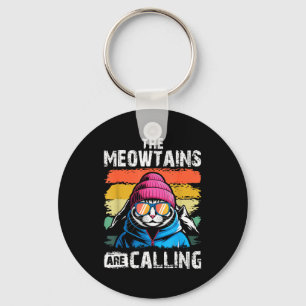 The meowtains are calling snowboard cat skiing keychain